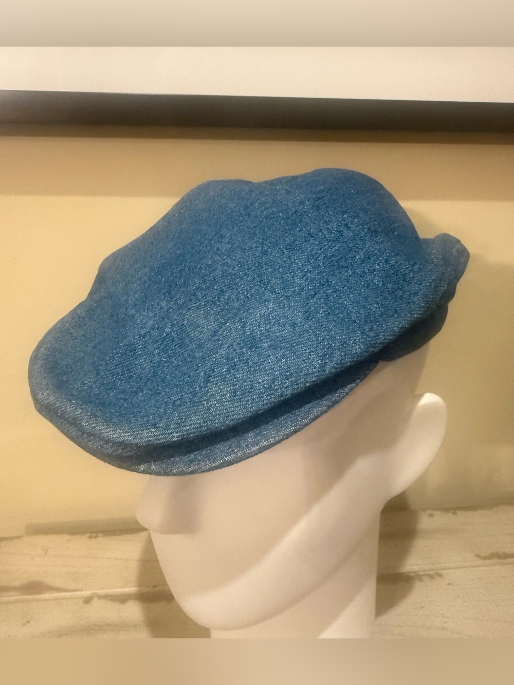Vintage Blue Denim Flat Cap Newsboy Cabbie Hat L